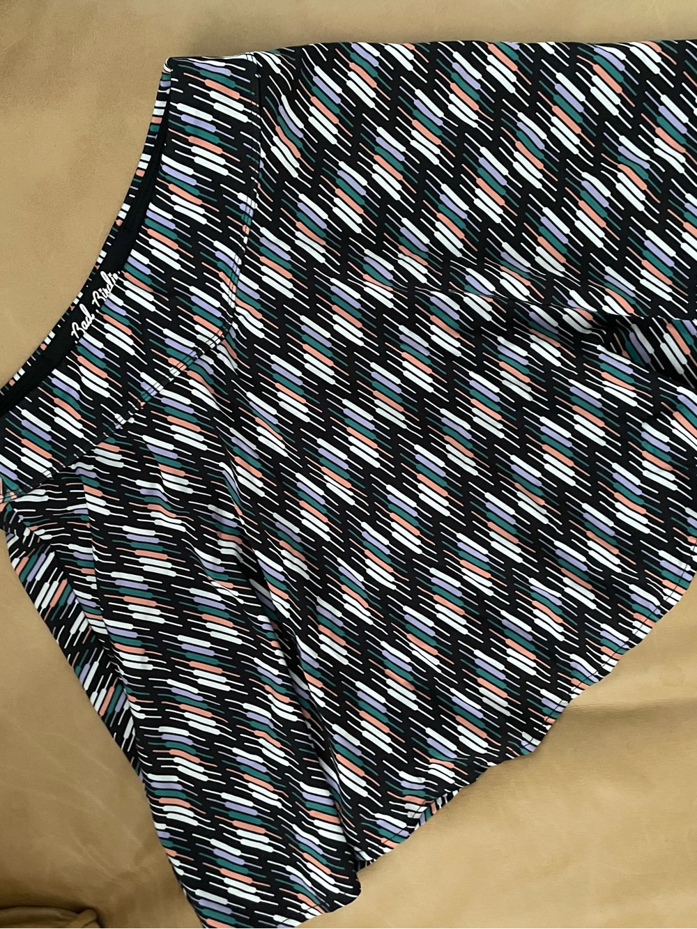 Bad Birdie Black Athletic Skirt with Teal, Coral & Lavender Stripes